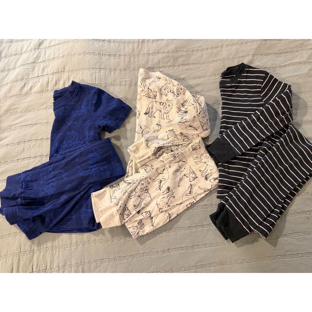 Carters Kids Pajama Set Bundle Size 6 Dinosaur Wolf Striped 3-Pack 2-Piece PJs